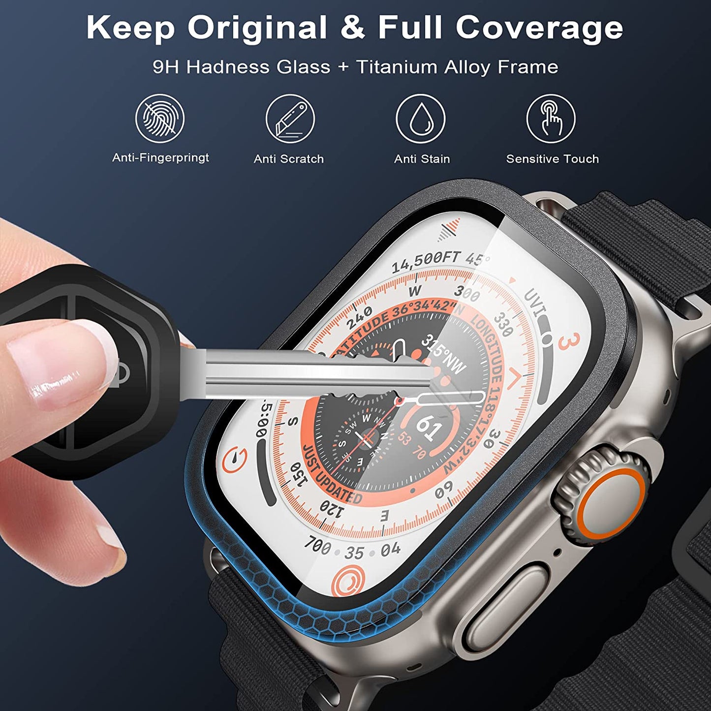 WSKEN Apple Watch Ultra Screen Protector Protective Glass Film for iwatch Ultra 2 Pack,Black