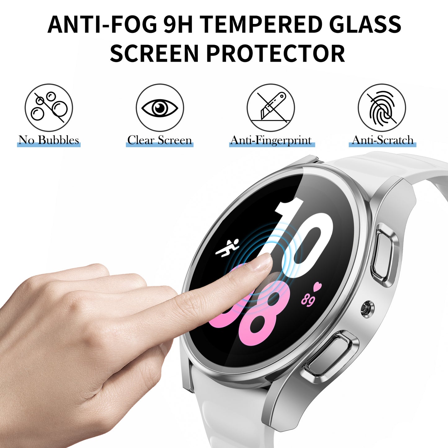 Warlike [4+4Pack] for Samsung Galaxy Watch 5 2022 & 4 2021 Screen Protector and Case 44mm, Anti-Fog Tempered Glass Protective Film & Hard PC Bumper, Face Cover Set for Galaxy Watch5 Watch4 44 mm